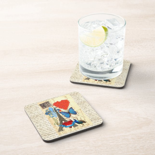 Romantic Paris collage Beverage Coaster (Right Side)