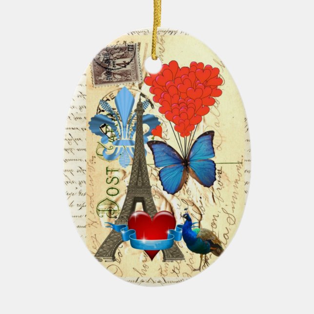 Romantic Paris collage Ceramic Ornament (Front)