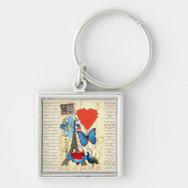 Romantic Paris collage Keychain (Front)