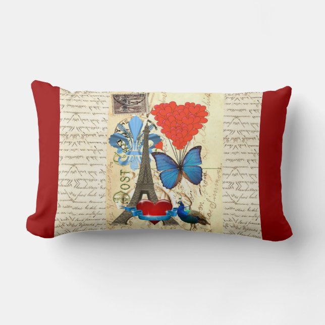 Romantic Paris collage Lumbar Pillow (Front)