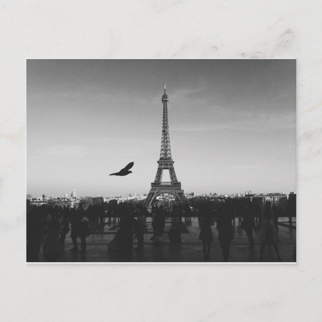 Romantic Paris Eiffel Tower Black and white Postcard (Front)