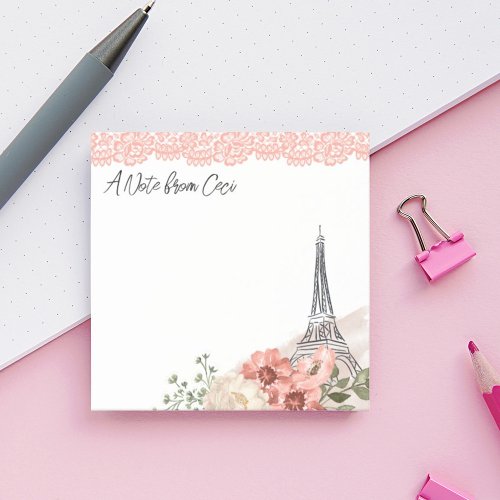 Romantic Paris Eiffel Tower Floral Post_it Notes