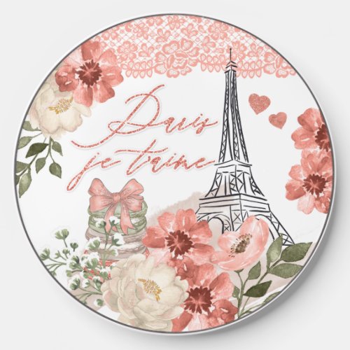 Romantic Paris Eiffel Tower Floral Wireless Charger