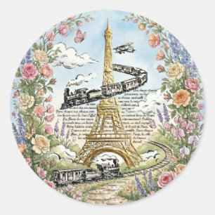 Romantic Paris, Eiffel Tower, French Art Classic Round Sticker