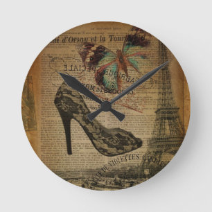 romantic Paris eiffel tower girly lace stiletto Round Clock