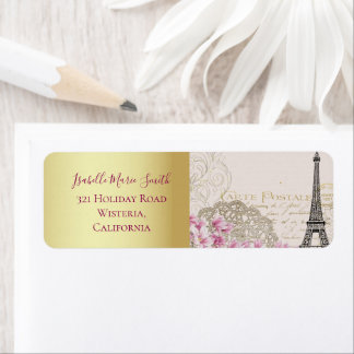 Romantic Paris Eiffel Tower Pink Blossoms Gold Label