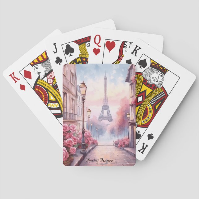 Romantic Paris France – Eiffel Tower Floral Poker Cards (Back)