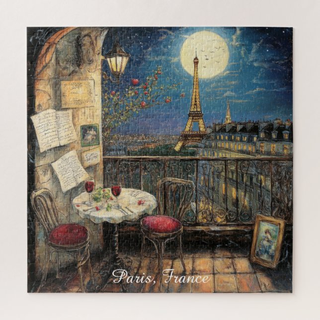 Romantic Paris France Eiffel Tower Illustration Jigsaw Puzzle (Vertical)