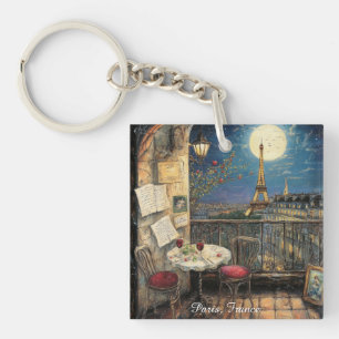 Romantic Paris France Eiffel Tower Illustration Keychain