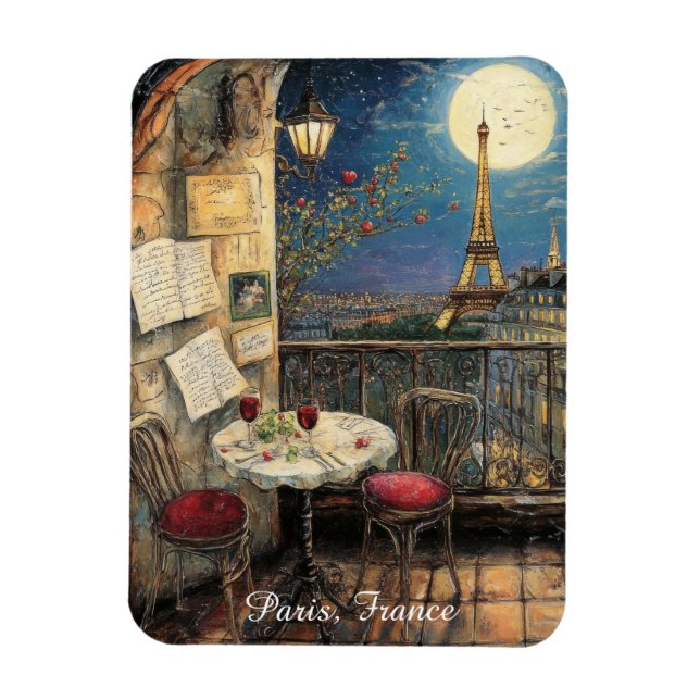 Romantic Paris France Eiffel Tower Illustration Magnet (Vertical)