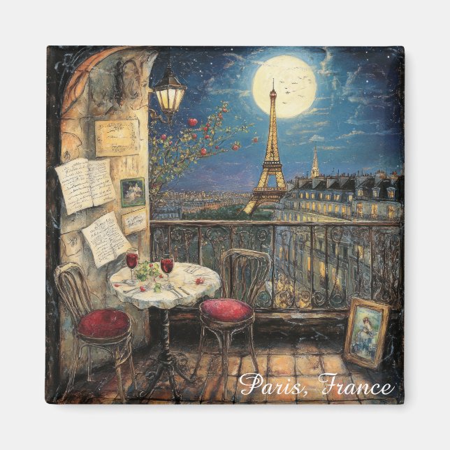 Romantic Paris France Eiffel Tower Illustration Magnet (Front)
