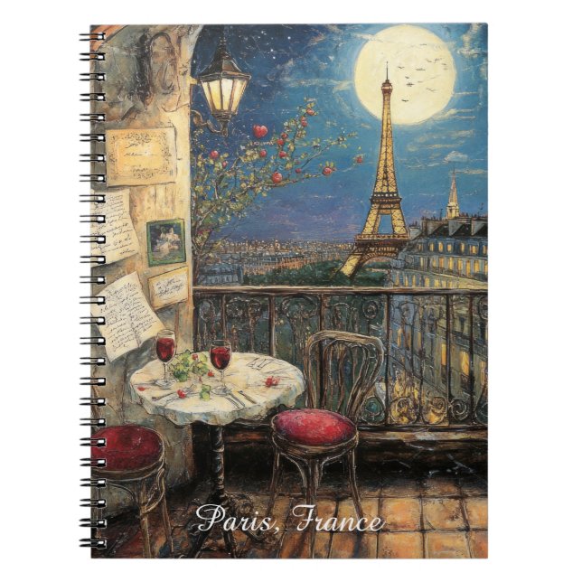 Romantic Paris France Eiffel Tower Illustration Notebook (Front)