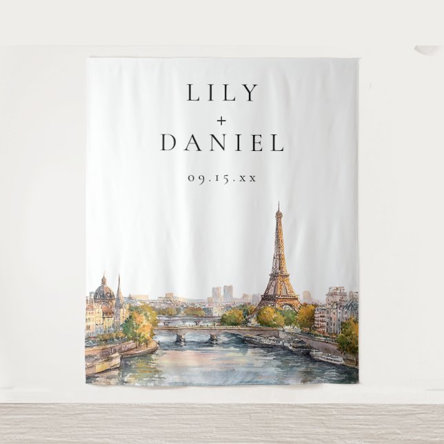 Romantic Paris France Wedding Photo Backdrop (Front)