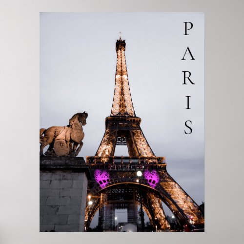 Romantic Paris Lit Up Eiffel Tower  Poster