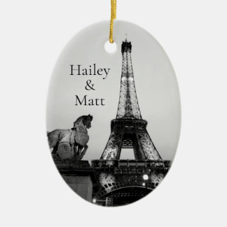 Romantic Paris Lit Up Eiffel Tower Wedding Ceramic Ornament