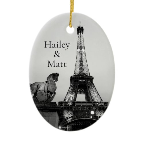 Romantic Paris Lit Up Eiffel Tower Wedding Ceramic Ornament