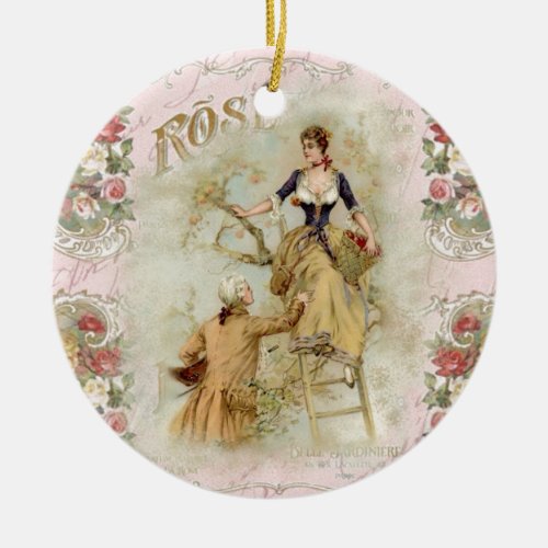 Romantic Paris Lovers pink shabbychic Ceramic Ornament