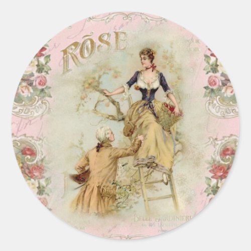 Romantic Paris Lovers pink shabbychic Classic Round Sticker