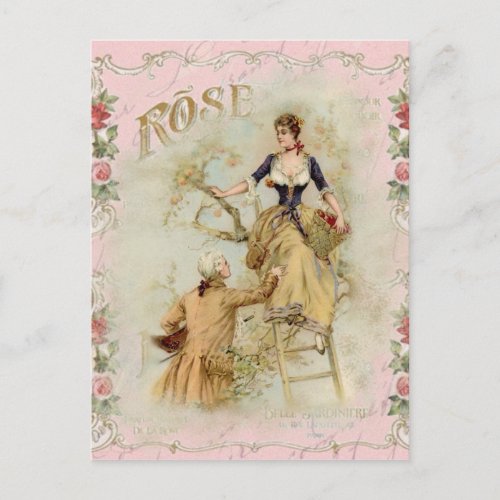 Romantic Paris Lovers pink shabbychic Postcard