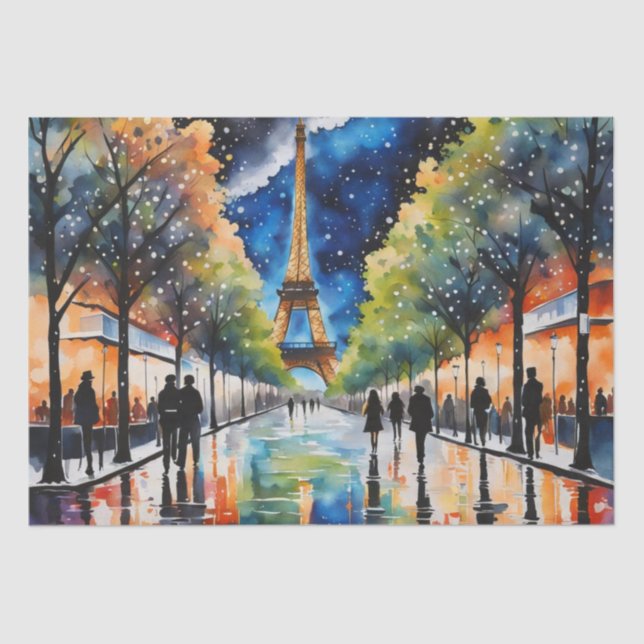 Romantic Paris Nightscape Decoupage Tissue Paper (Front)