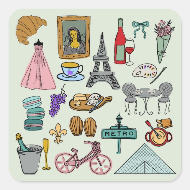 Romantic Paris Square Sticker (Front)