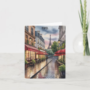 Romantic Paris Street Eiffel Tower Watercolor Card
