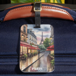 Romantic Paris Street Eiffel Tower Watercolor Luggage Tag
