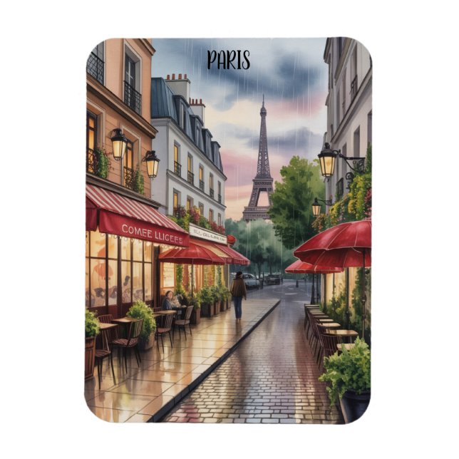 Romantic Paris Street Eiffel Tower Watercolor  Magnet (Vertical)