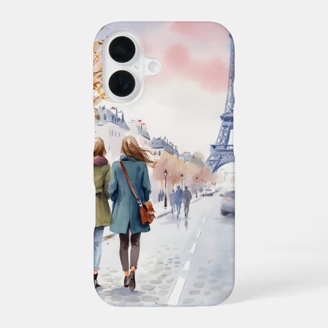 Romantic Paris Street Scene Print iPhone Case (Back)