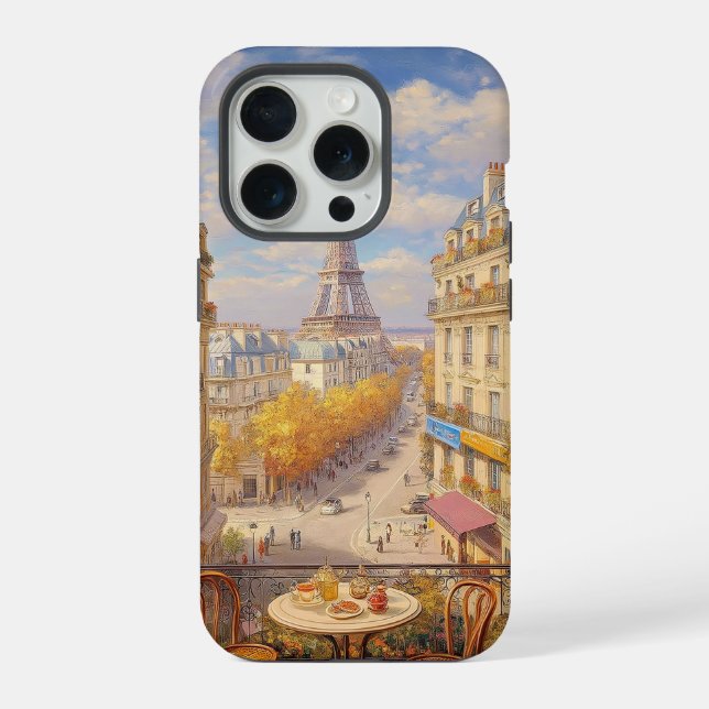 Romantic Parisian Balcony View Oil Painting iPhone Case (Back)