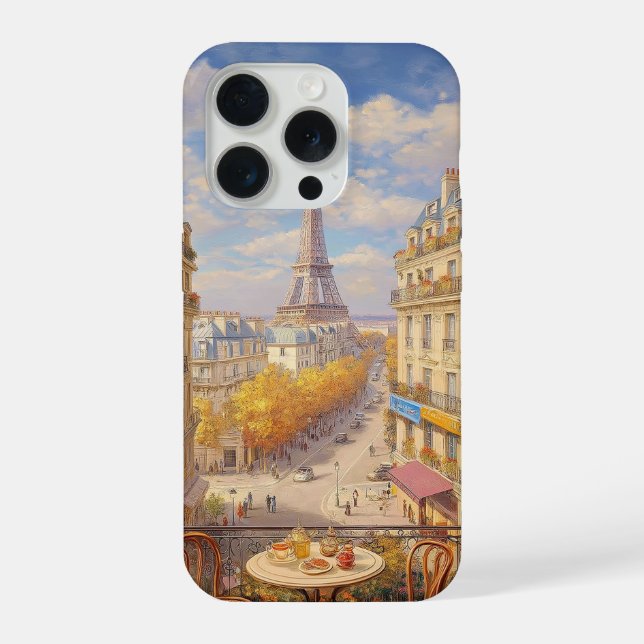 Romantic Parisian Balcony View Oil Painting iPhone Case (Back)