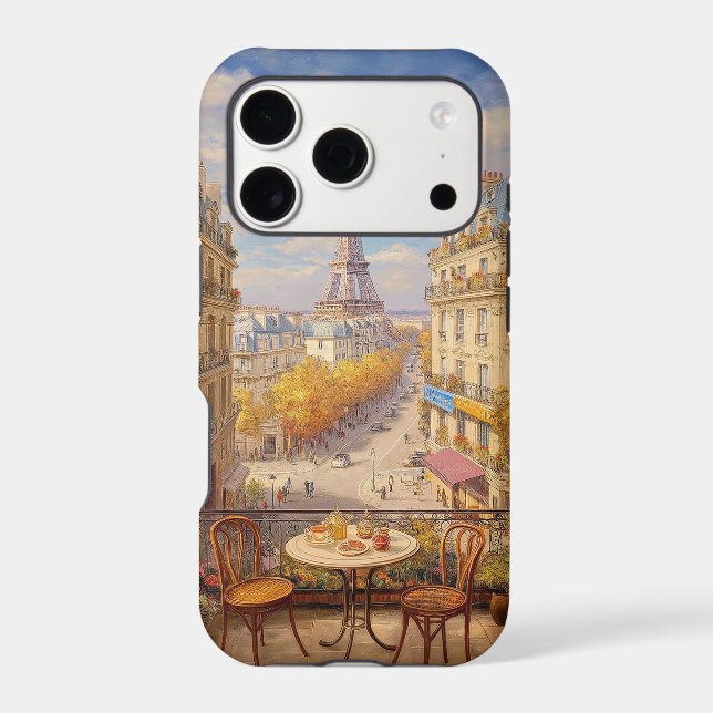 Romantic Parisian Balcony View Oil Painting iPhone Case (Back)
