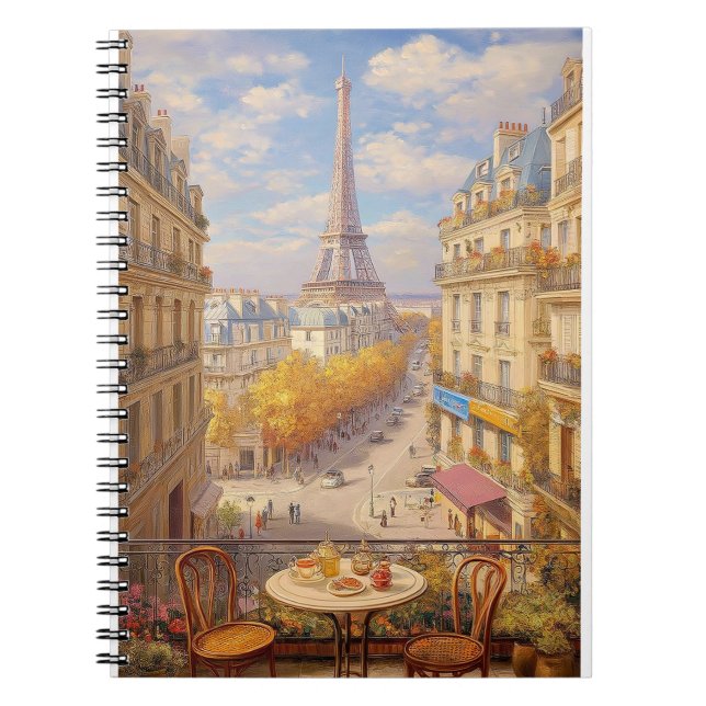 Romantic Parisian Balcony View Oil Painting Notebook (Front)