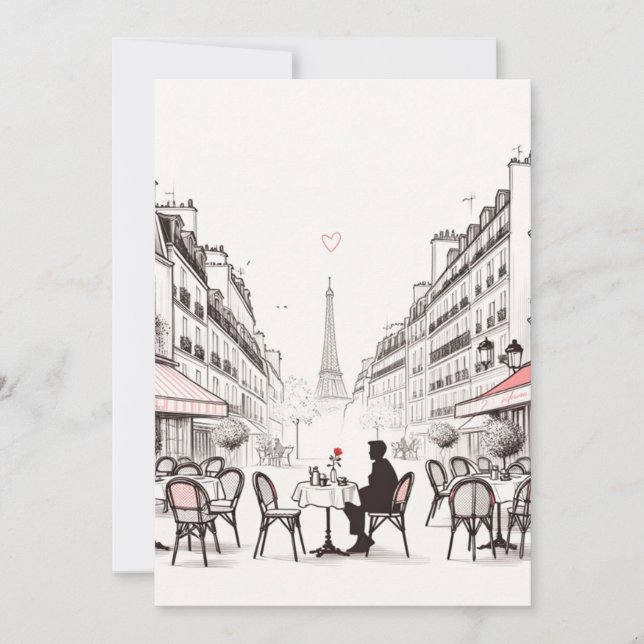 Romantic Parisian Cafe. Table for one Holiday Card (Front)