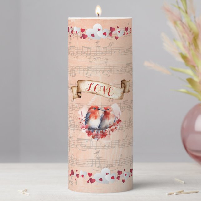 Romantic Parisian Love Birds  Pillar Candle (In Situ)