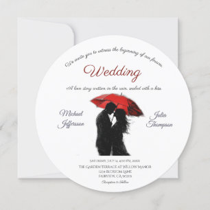 Romantic Parisian Red Umbrella Love Silhouette Invitation