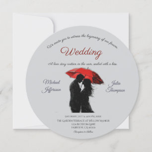 Romantic Parisian Red Umbrella Love Silhouette Invitation