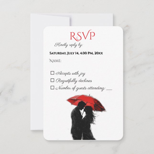  Romantic Parisian Red Umbrella  Love Silhouette RSVP Card (Front)