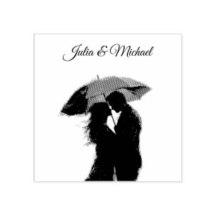 Romantic Parisian Red Umbrella Love Silhouette Rubber Stamp
