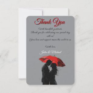 Romantic Parisian Red Umbrella Love Silhouette Thank You Card