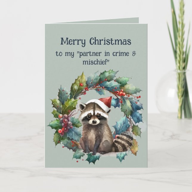 Romantic Partner in Crime & Mischief Raccoon Card (Front)