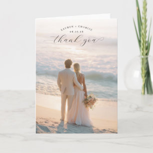Romantic Pastel Beach Photo Letterpress Thank You Card