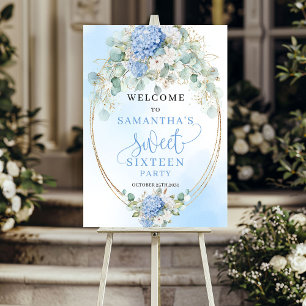 Romantic Pastel Blue Floral 16th Birthday Welcome Foam Board