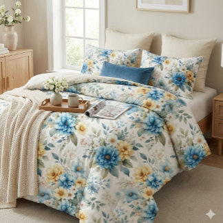 Romantic Pastel Blue Floral Cottagecore Duvet Cover