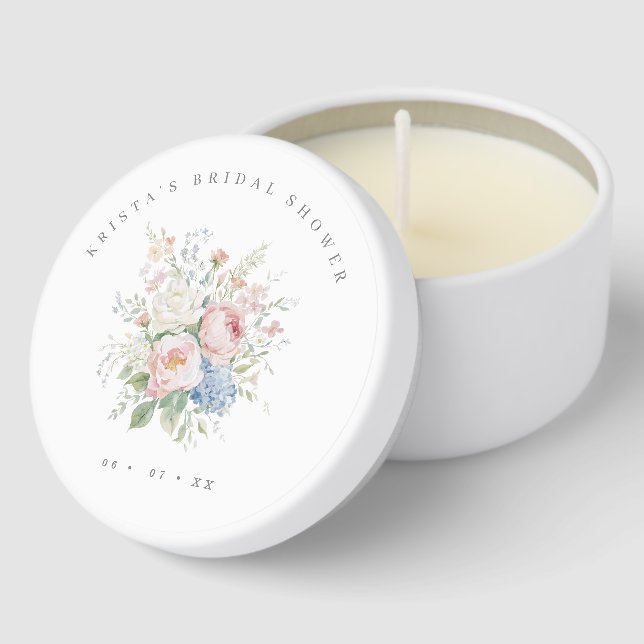 Romantic Pastel Blue & Pink Floral Bridal Shower Mini Candle Favors (Corner)