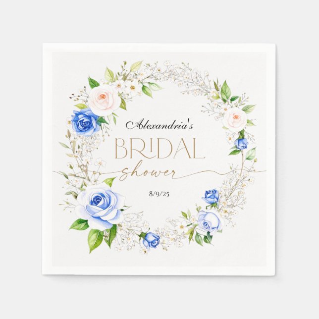 Romantic Pastel Blue Roses Bridal Shower Napkins (Front)