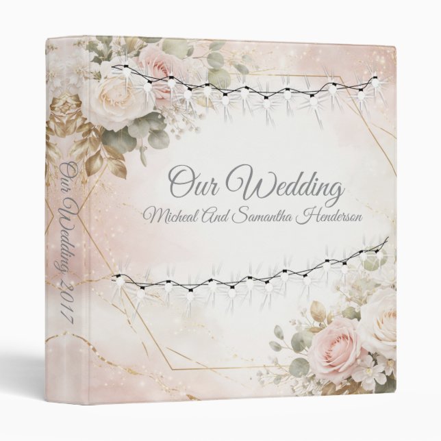 Romantic Pastel Cream Wedding Photo  3 Ring Binder (Front/Spine)