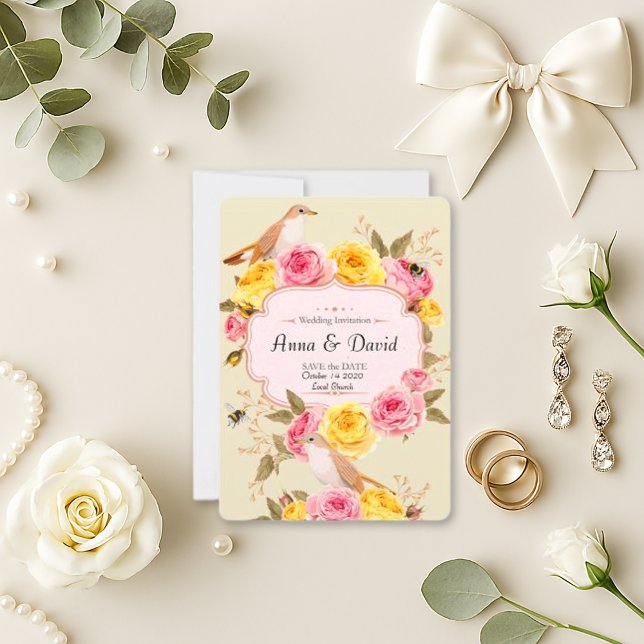 Romantic Pastel Floral Birds Wedding  Save The Date (Creator Uploaded)