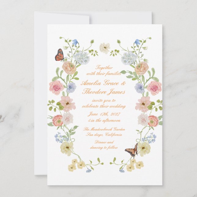 Romantic Pastel Floral Garden Wedding Invitation (Front)