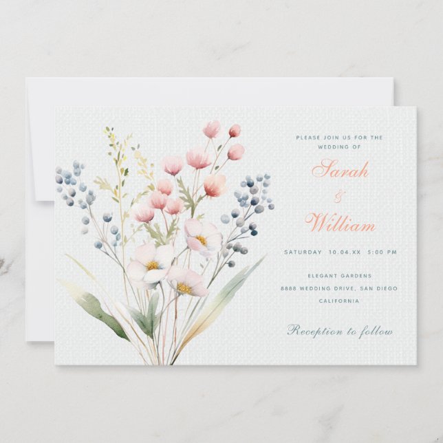 Romantic pastel floral Wedding Invitation (Front)